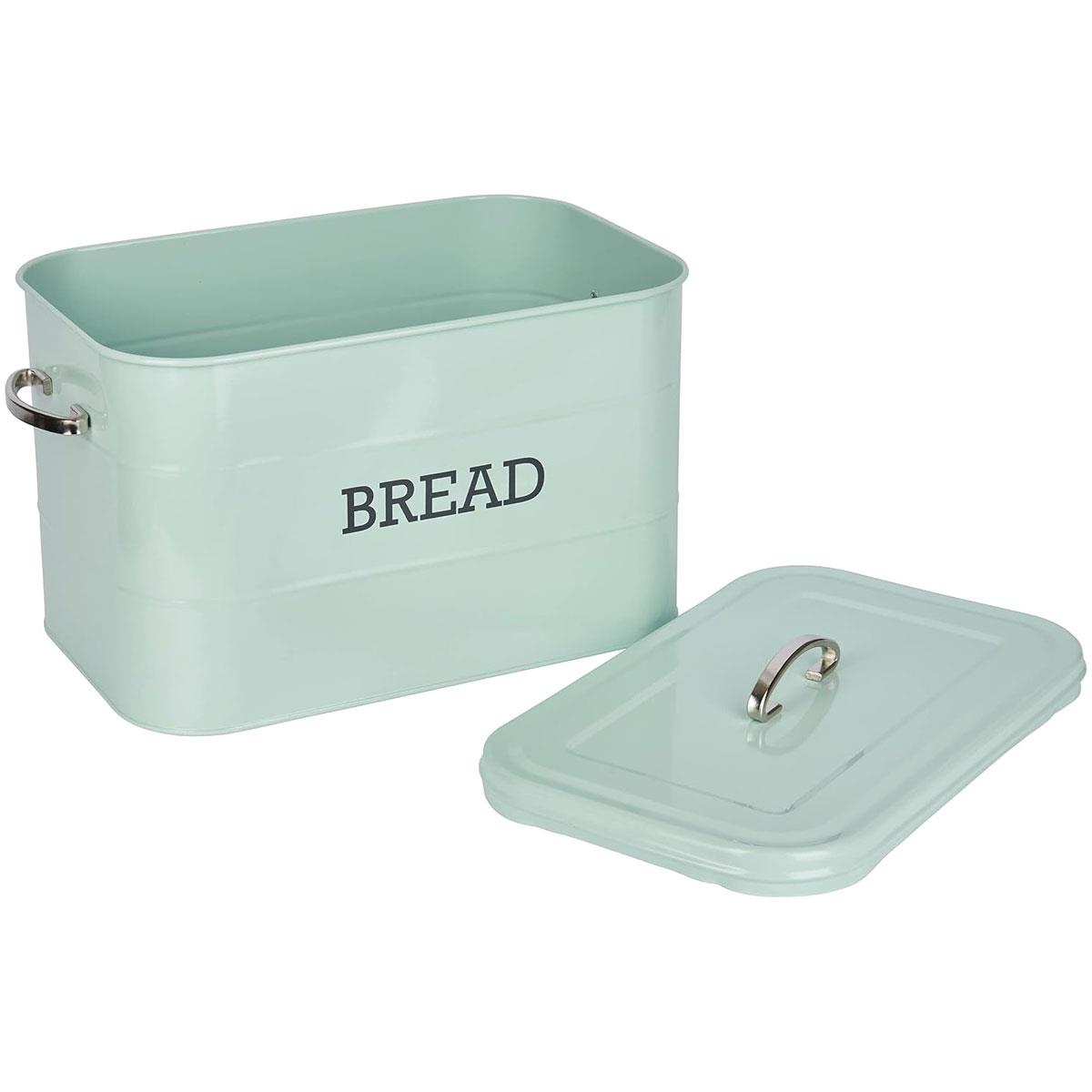 KitchenCraft Metal Bread Bin Living Nostalgia Vintage Blue Carbon Steel 34 x 21.5 x 25 cm with Lid and Handles - Image 3