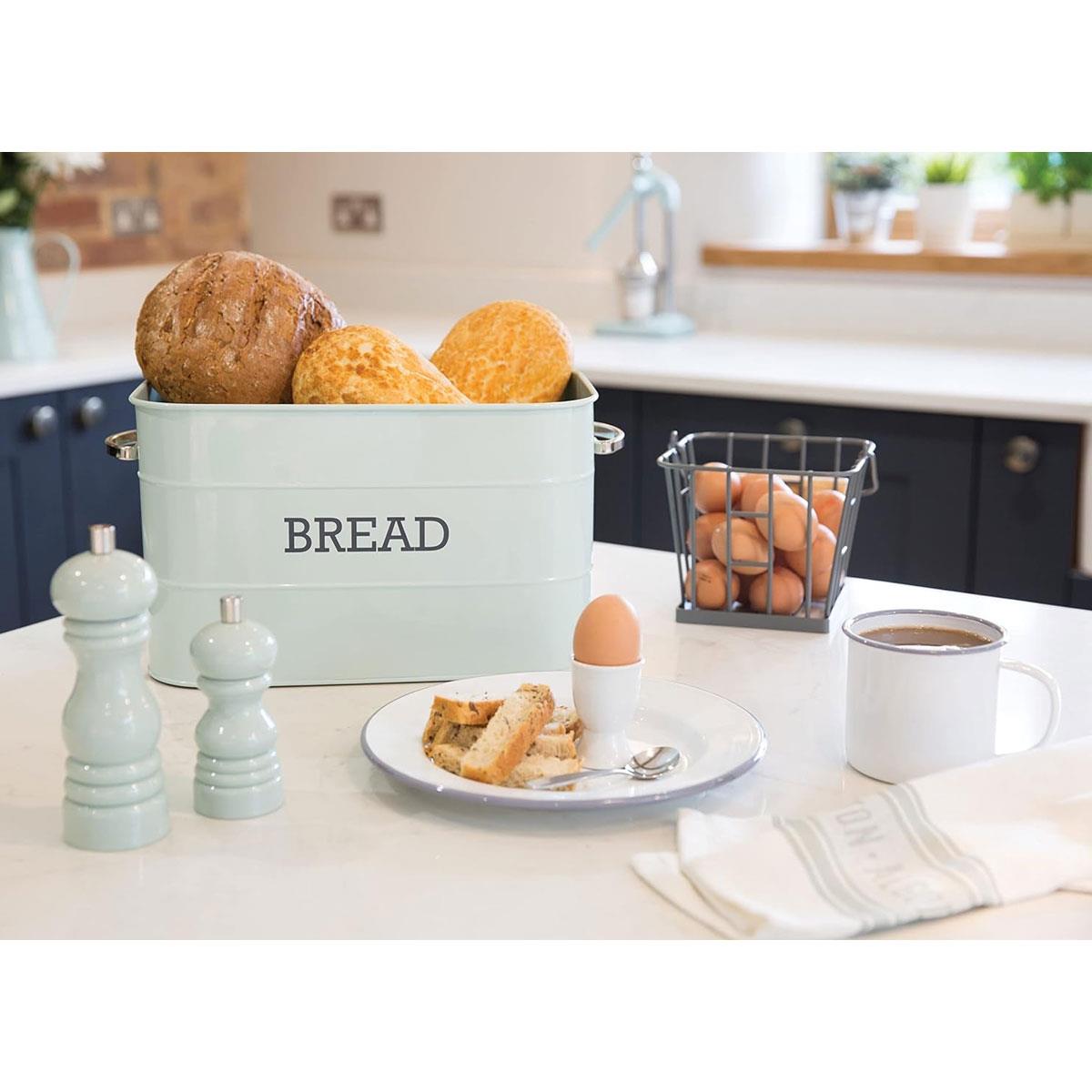 KitchenCraft Metal Bread Bin Living Nostalgia Vintage Blue Carbon Steel 34 x 21.5 x 25 cm with Lid and Handles - Image 4