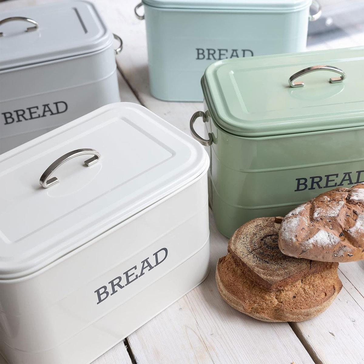 KitchenCraft Metal Bread Bin Living Nostalgia Vintage Blue Carbon Steel 34 x 21.5 x 25 cm with Lid and Handles - Image 5