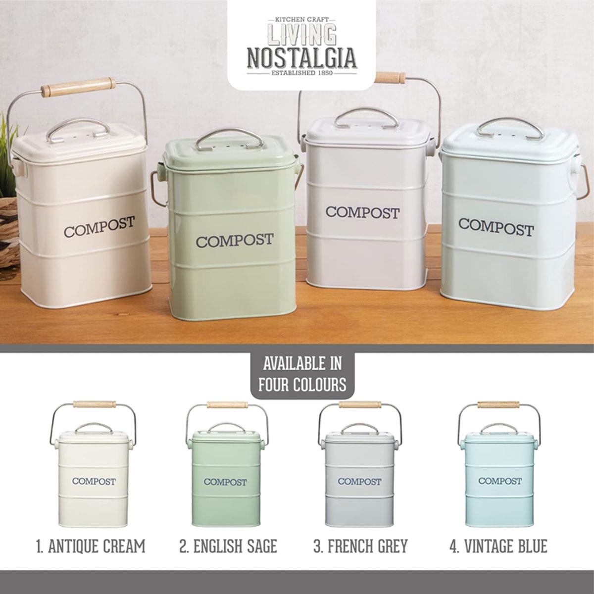 KitchenCraft Living Nostalgia Kitchen Compost Bin 3 Litre Carbon Steel Antique Cream Rectangular with Carbon Filter - Image 5