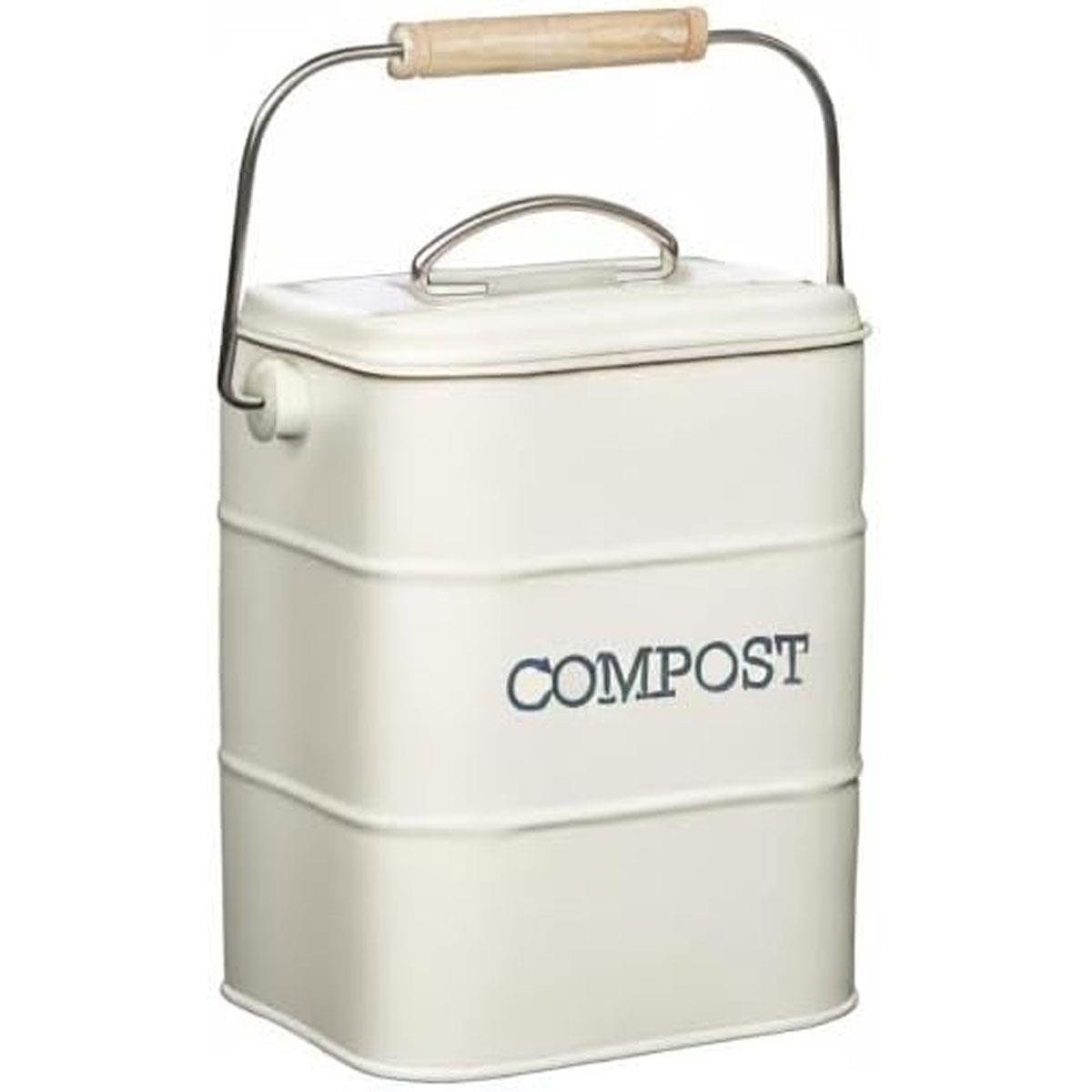 KitchenCraft Living Nostalgia Kitchen Compost Bin 3 Litre Carbon Steel Antique Cream Rectangular with Carbon Filter - Image 6