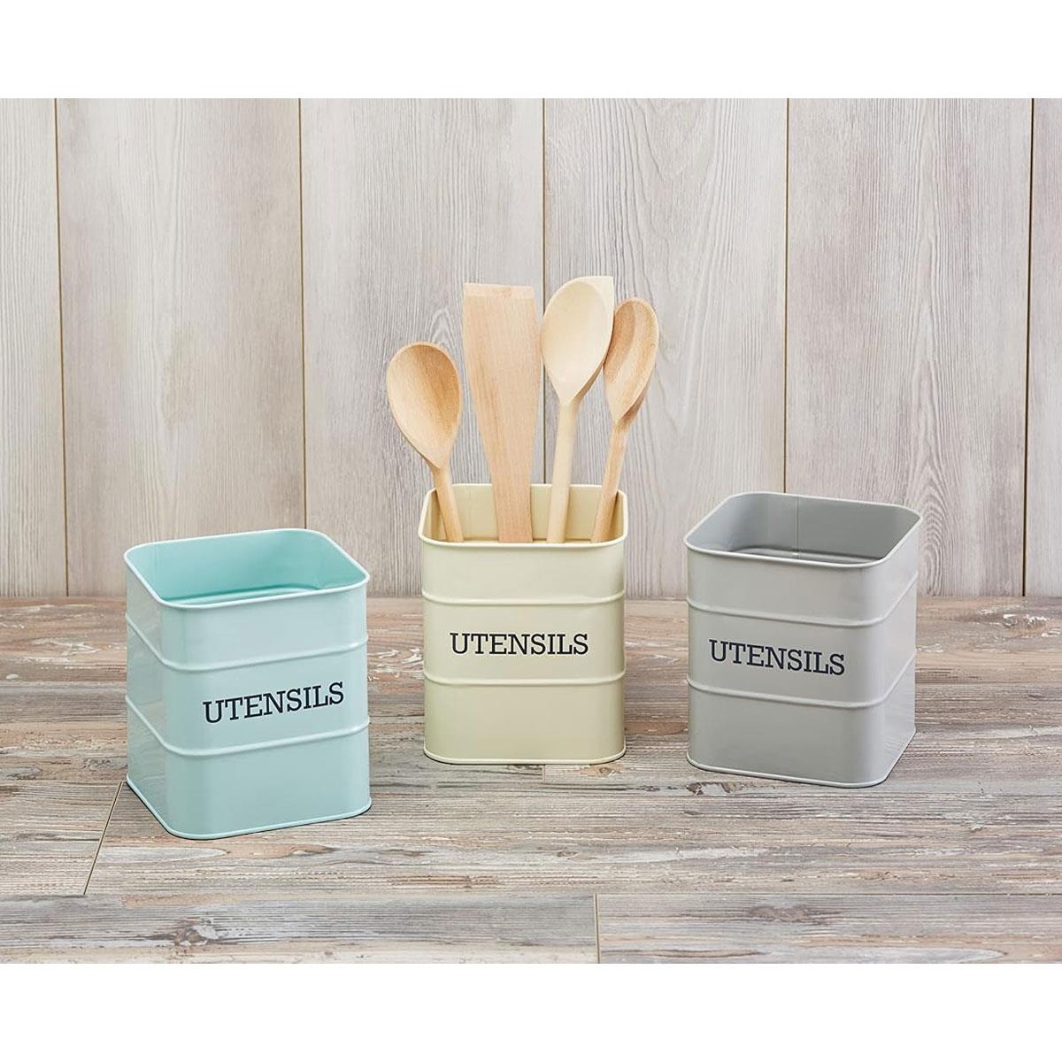 KitchenCraft Living Nostalgia Utensil Holder Carbon Steel Antique Cream 15 x 16 cm - Image 4