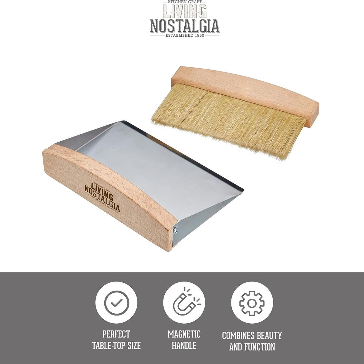 KitchenCraft Living Nostalgia Tabletop Dustpan & Brush Set Stainless Steel & Natural Wood 16 x 11 x 4 cm - Image 4