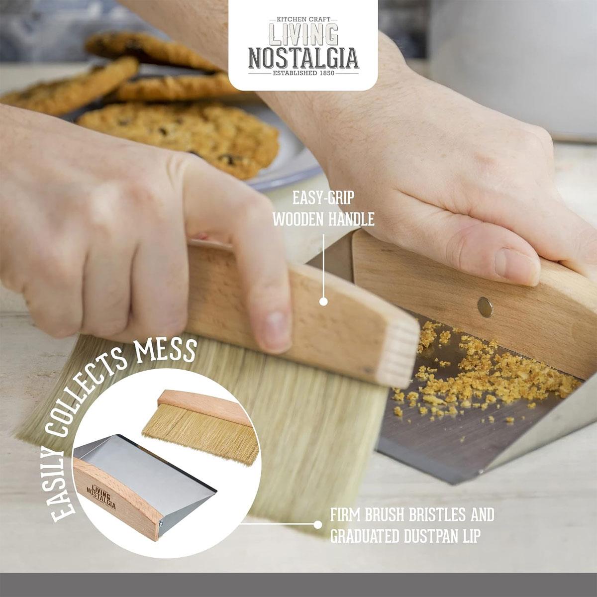 KitchenCraft Living Nostalgia Tabletop Dustpan & Brush Set Stainless Steel & Natural Wood 16 x 11 x 4 cm - Image 5