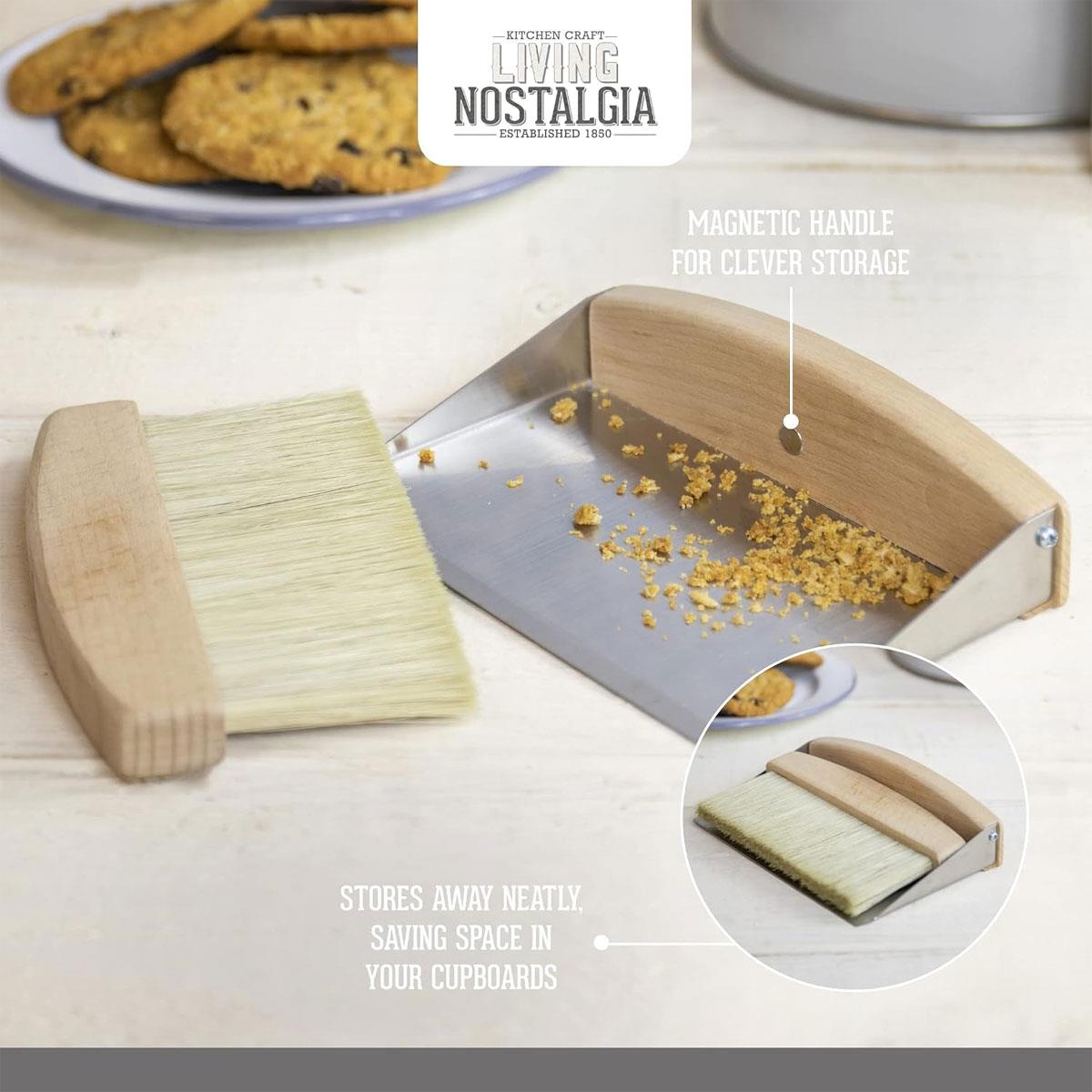 KitchenCraft Living Nostalgia Tabletop Dustpan & Brush Set Stainless Steel & Natural Wood 16 x 11 x 4 cm - Image 6