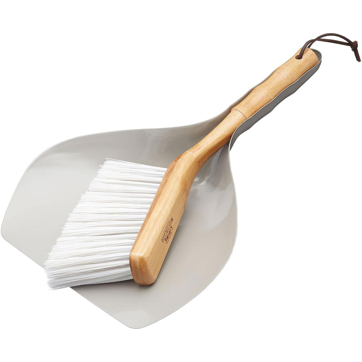 KitchenCraft Living Nostalgia Dustpan and Brush Set Grey Metal Dustpan Bamboo Handle PET Bristles Hanging Cord - Image 2