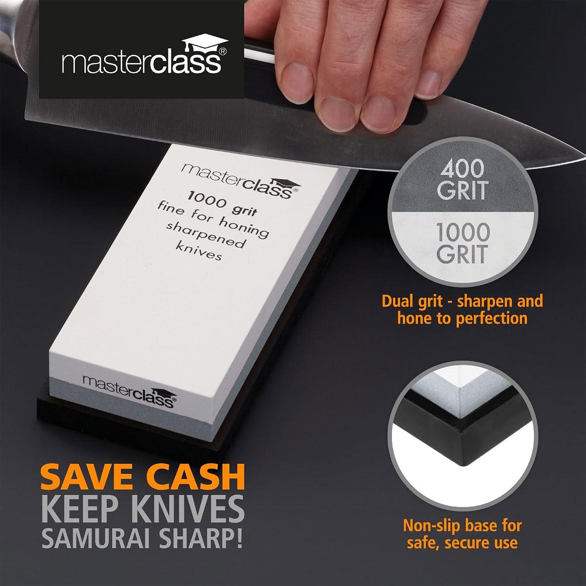 KitchenCraft MasterClass Combination Whetstone 400/1000 Grit Corundum Sharpening Stone 18 x 6.5 cm Brown - Image 5