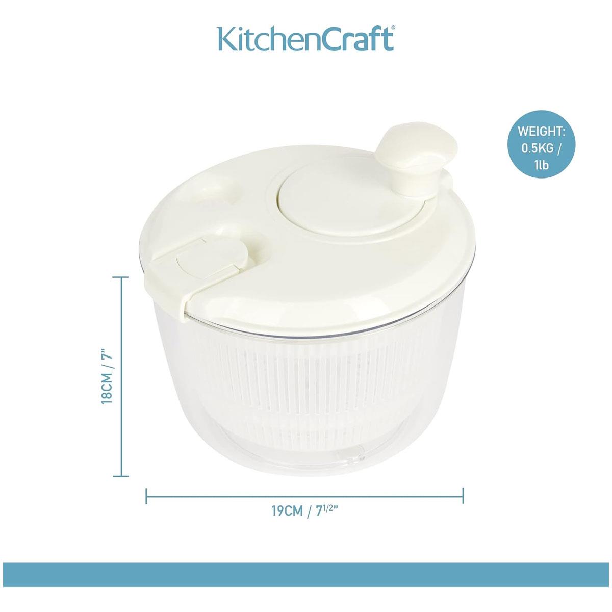 KitchenCraft Mini Salad Spinner & Dresser 19cm BPA-Free Plastic White - Image 2