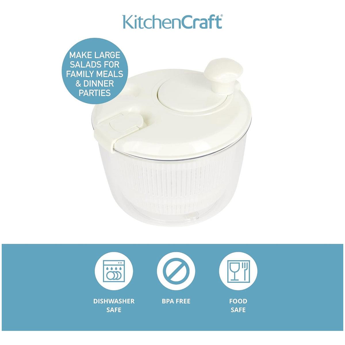 KitchenCraft Mini Salad Spinner & Dresser 19cm BPA-Free Plastic White - Image 3