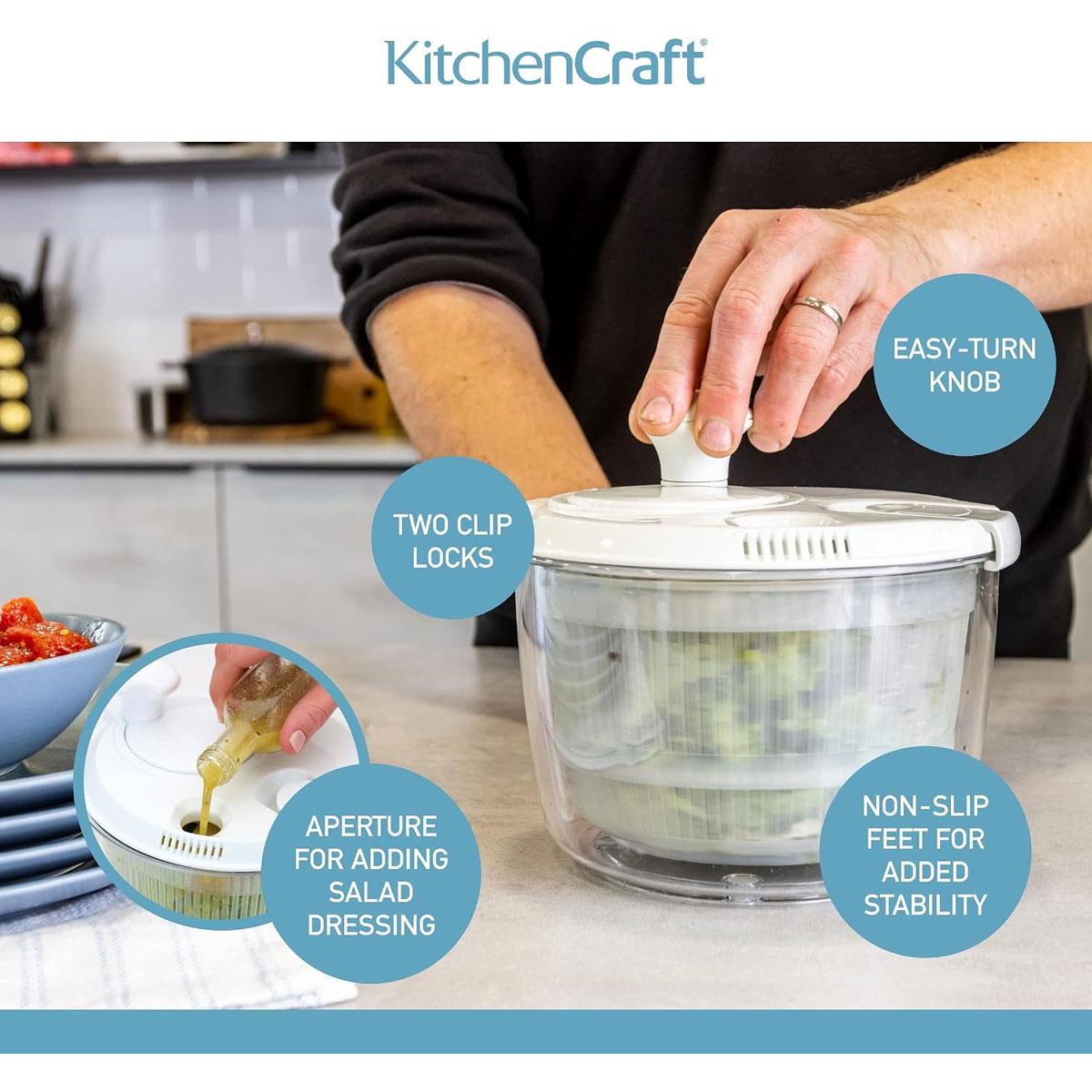KitchenCraft Mini Salad Spinner & Dresser 19cm BPA-Free Plastic White - Image 4