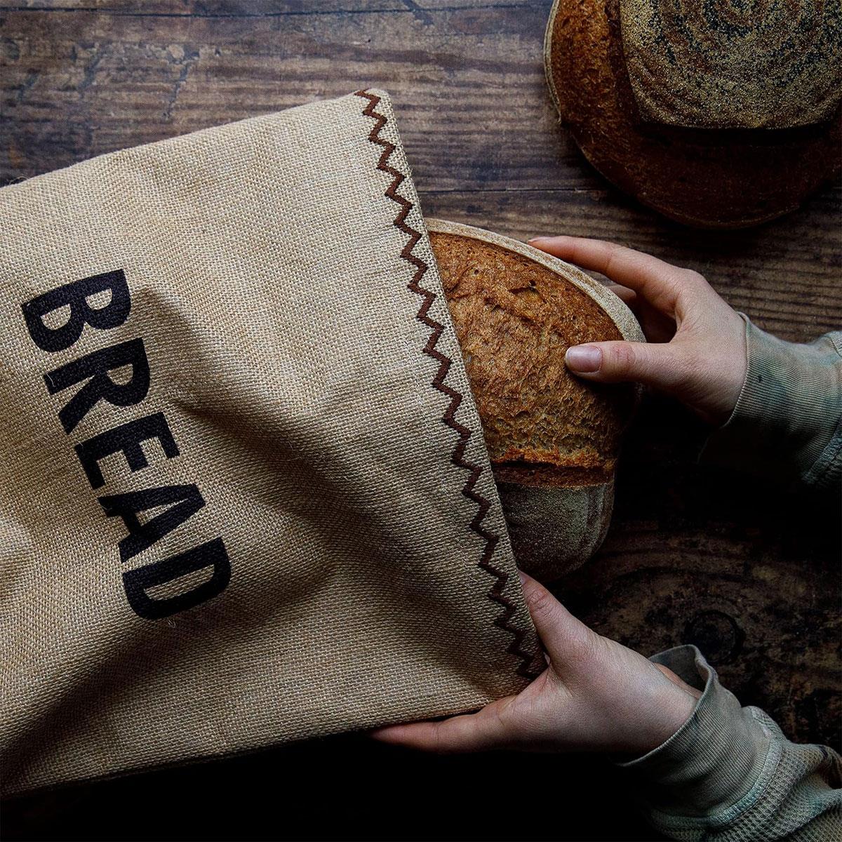KitchenCraft Natural Elements Bread Storage Bag Jute & Cotton Drawstring Brown 34 x 17 x 42 cm - Image 2