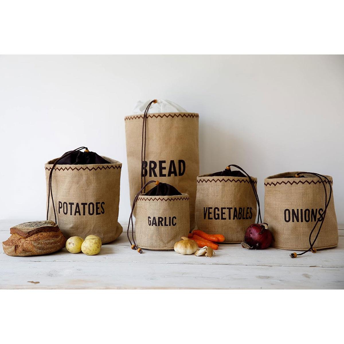 KitchenCraft Natural Elements Bread Storage Bag Jute & Cotton Drawstring Brown 34 x 17 x 42 cm - Image 6