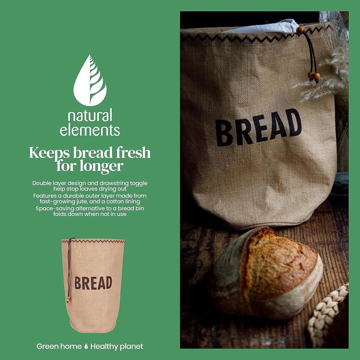 KitchenCraft Natural Elements Bread Storage Bag Jute & Cotton Drawstring Brown 34 x 17 x 42 cm - Image 8