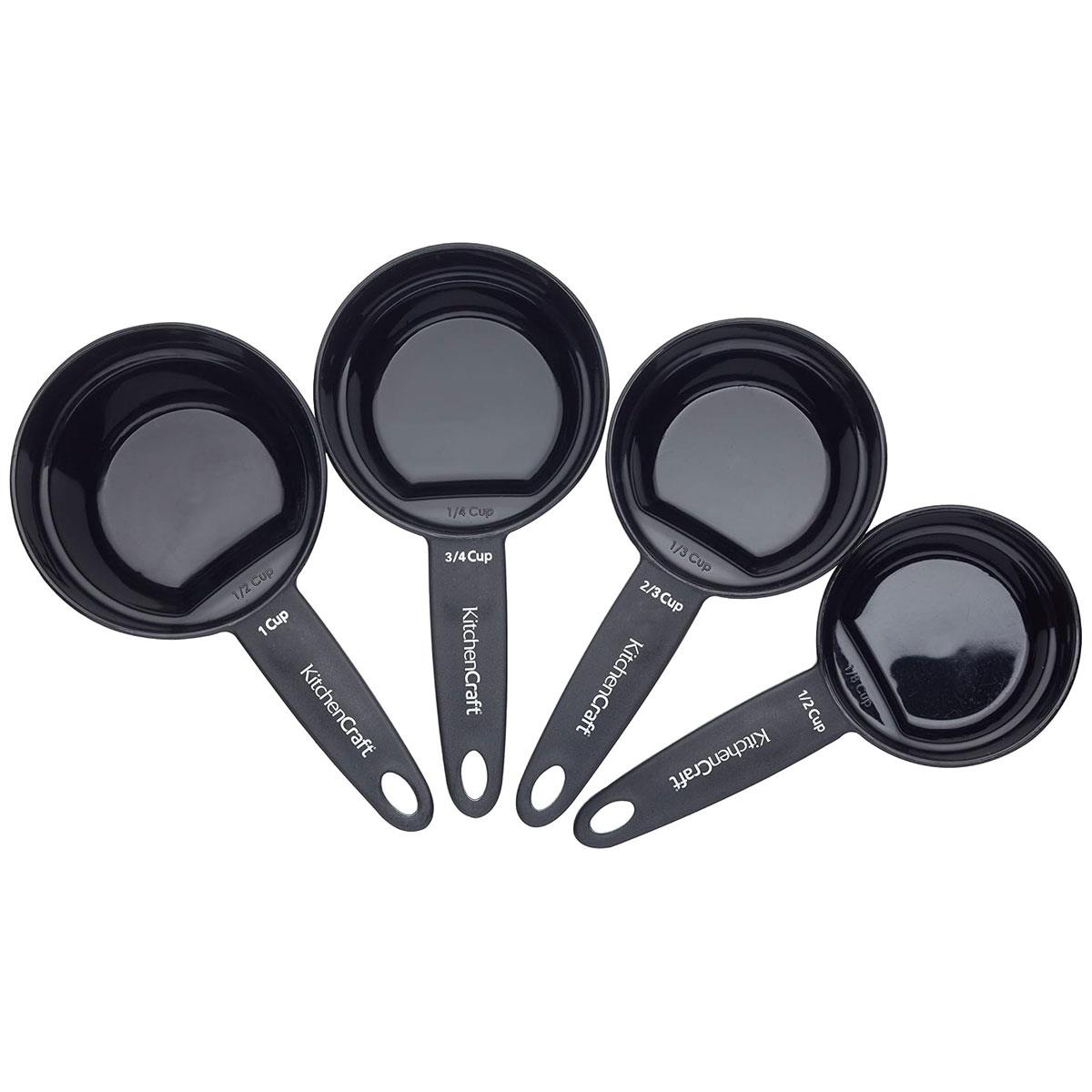 KitchenCraft Magnetic Measuring Cups Set of 4 Nesting Plastic Cups 1/8 to 1 Cup Black Dry & Liquid Ingredients