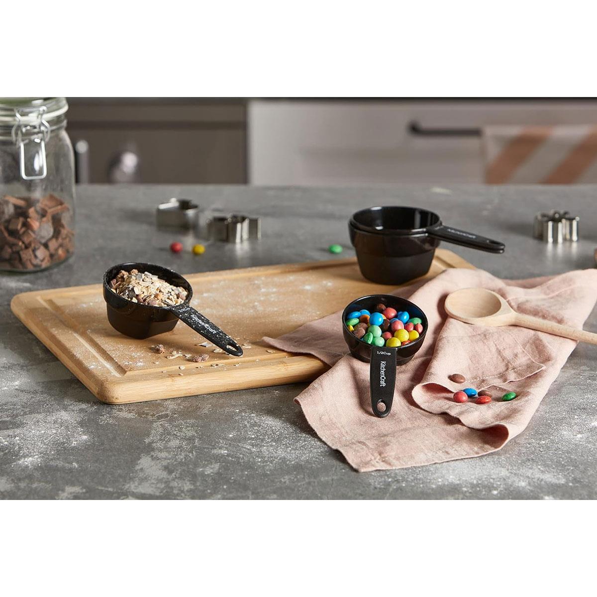 KitchenCraft Magnetic Measuring Cups Set of 4 Nesting Plastic Cups 1/8 to 1 Cup Black Dry & Liquid Ingredients - Image 2