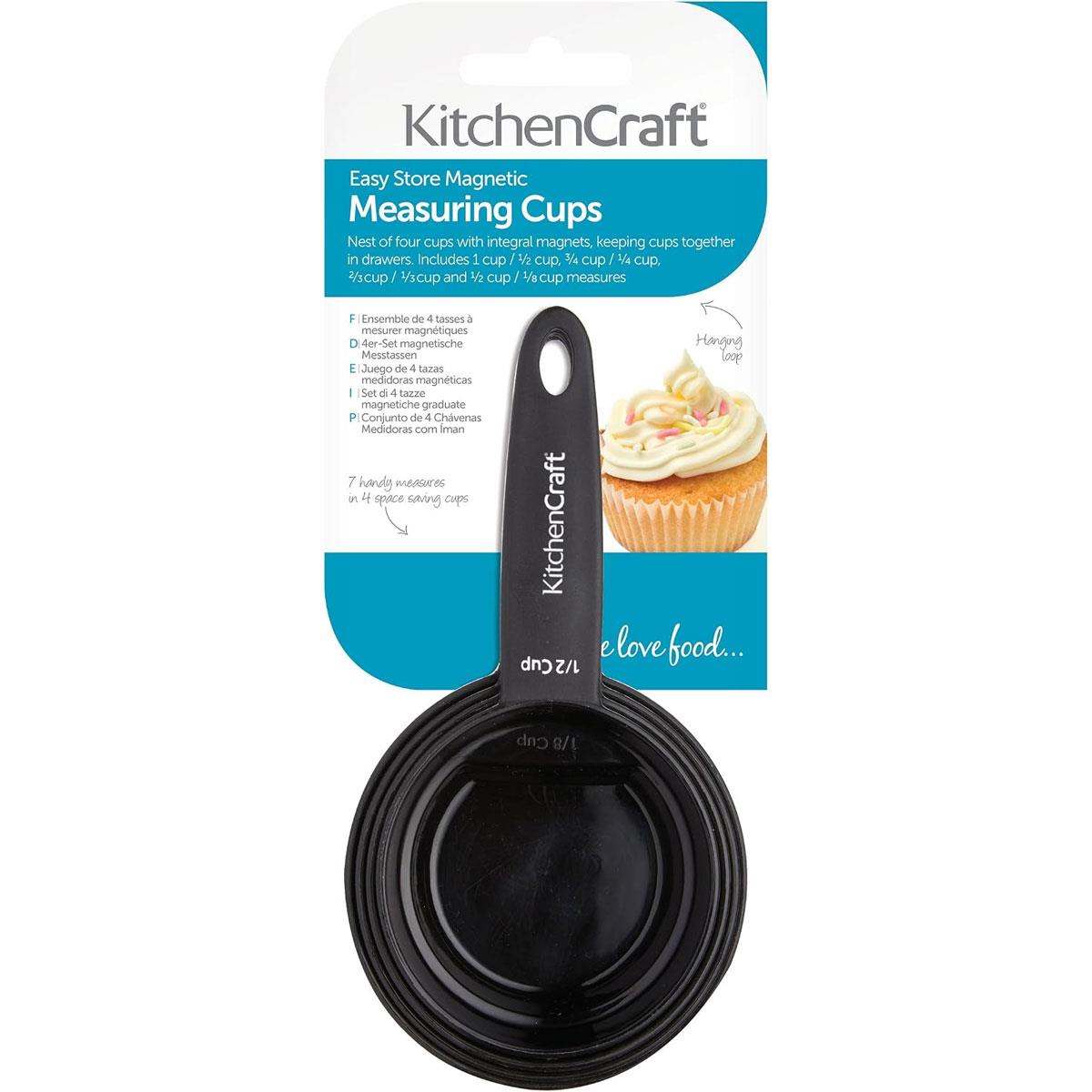 KitchenCraft Magnetic Measuring Cups Set of 4 Nesting Plastic Cups 1/8 to 1 Cup Black Dry & Liquid Ingredients - Image 4
