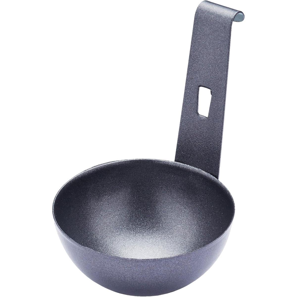 KitchenCraft Large Single Egg Poacher Cup Non-Stick Metal with Hook Black 7.5 x 16 cm