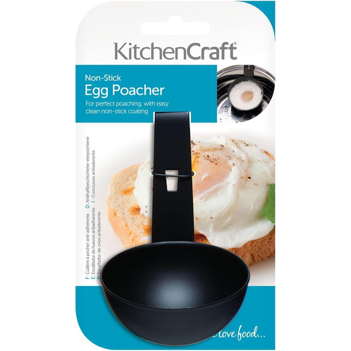 KitchenCraft Large Single Egg Poacher Cup Non-Stick Metal with Hook Black 7.5 x 16 cm - Image 3