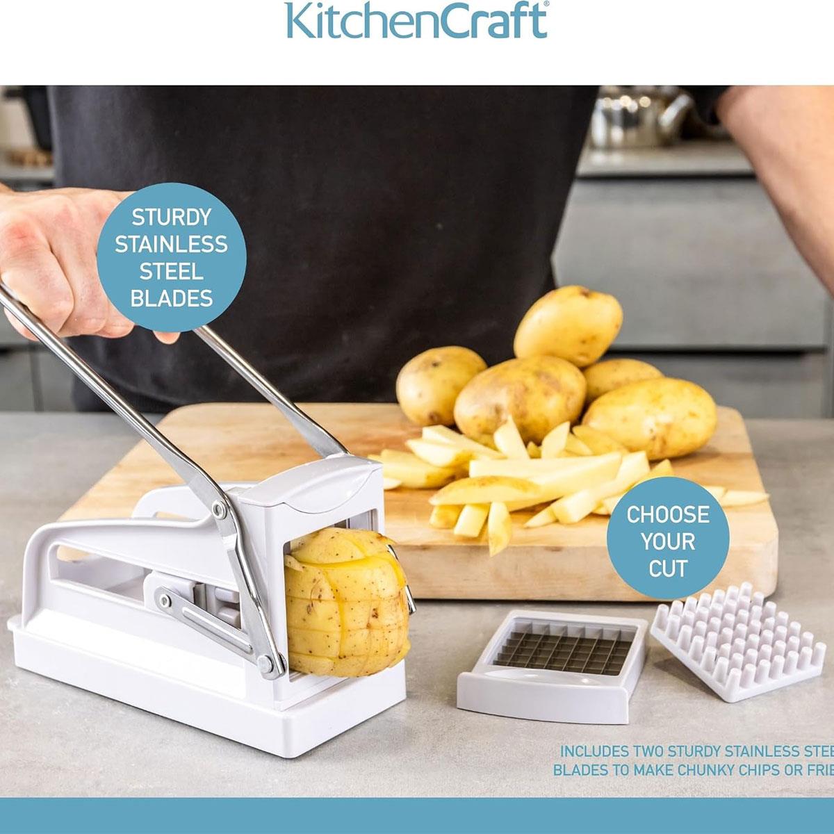 KitchenCraft Potato Chipper Professional Chip Cutter Stainless Steel Blades White 2 Blades - Image 4