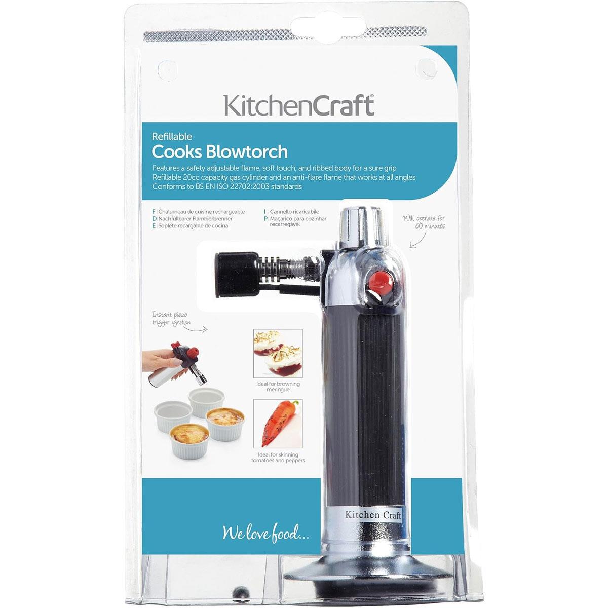 KitchenCraft Refillable Cook's Blow Torch Adjustable Flame Black & Silver 16.5 cm - Image 2