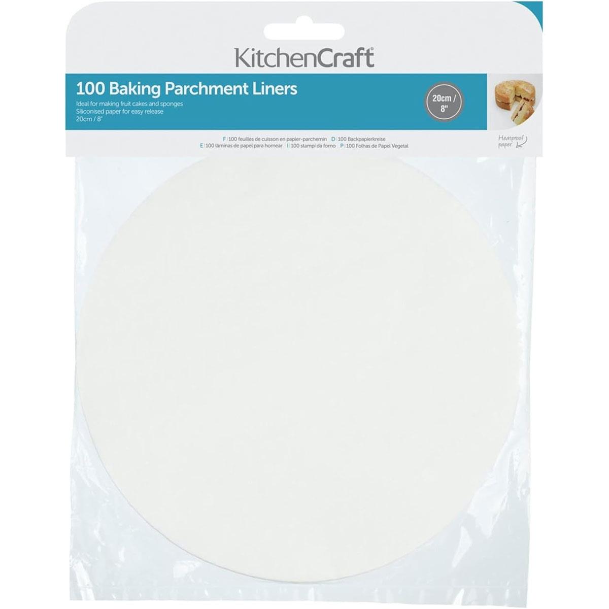 KitchenCraft Round Siliconised Baking Paper Liners 20cm (8-Inch) Non-Stick 100 Pre-Cut White Sheets - Image 3