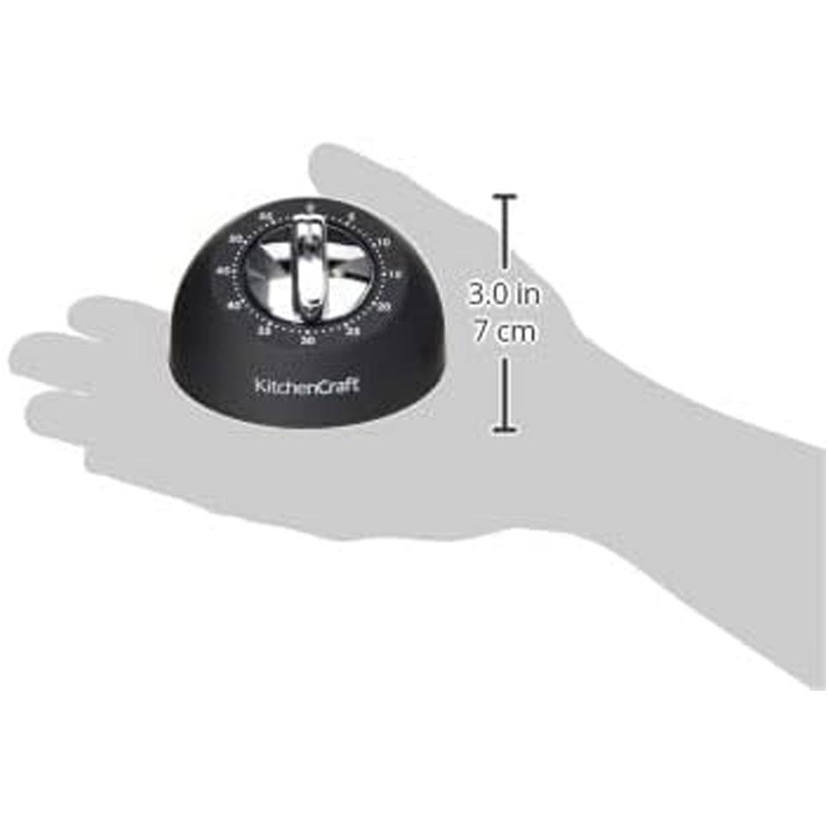 KitchenCraft Mechanical Kitchen Timer 59-Minute Countdown Soft Touch Black Body Chrome-Look Knob - Image 2
