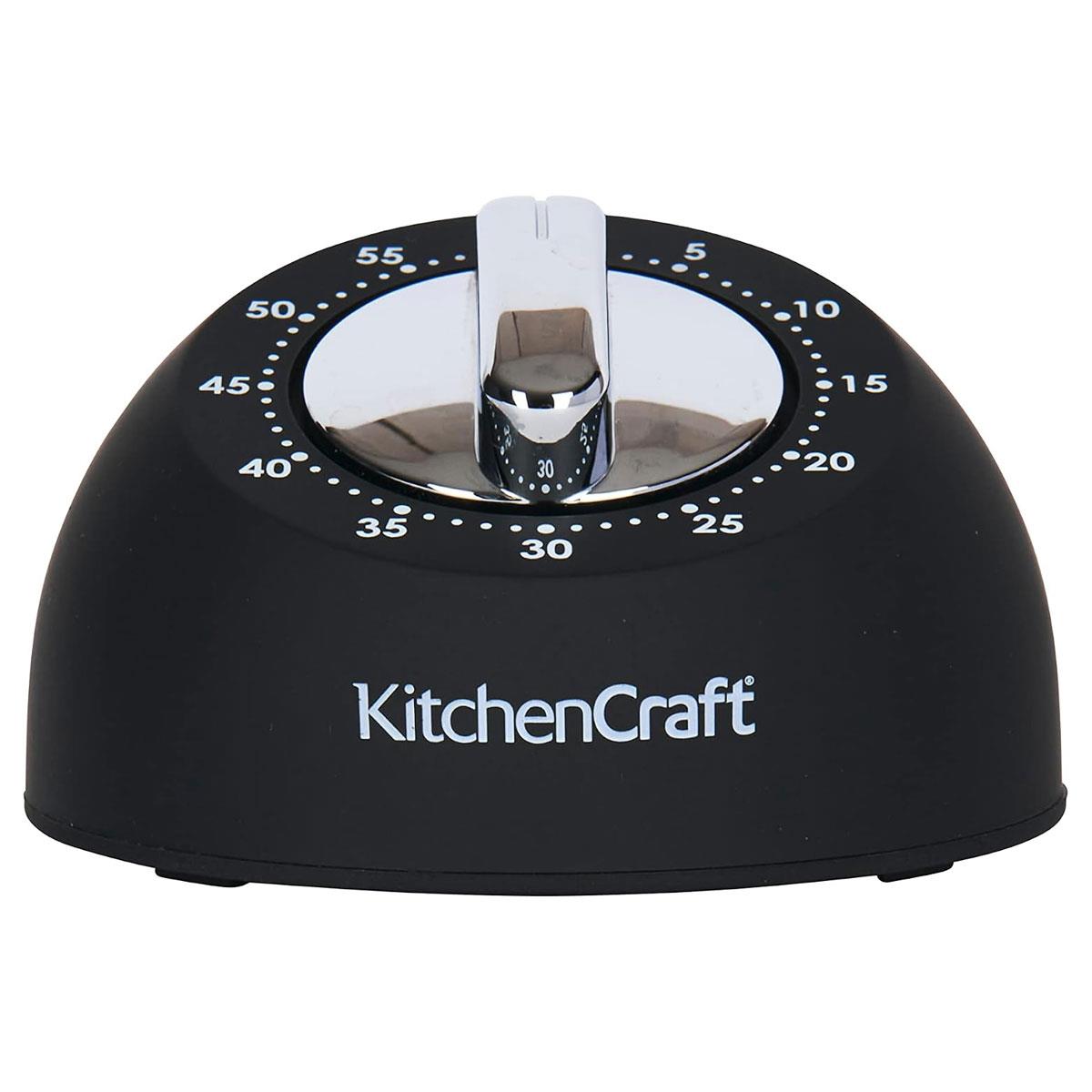 KitchenCraft Mechanical Kitchen Timer 59-Minute Countdown Soft Touch Black Body Chrome-Look Knob - Image 3