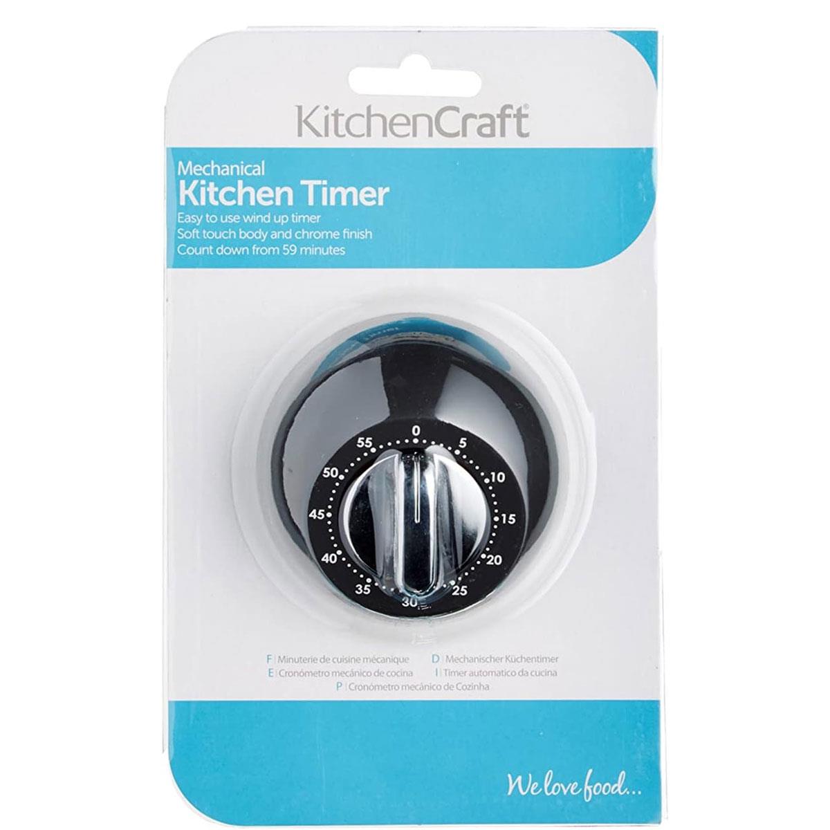 KitchenCraft Mechanical Kitchen Timer 59-Minute Countdown Soft Touch Black Body Chrome-Look Knob - Image 5