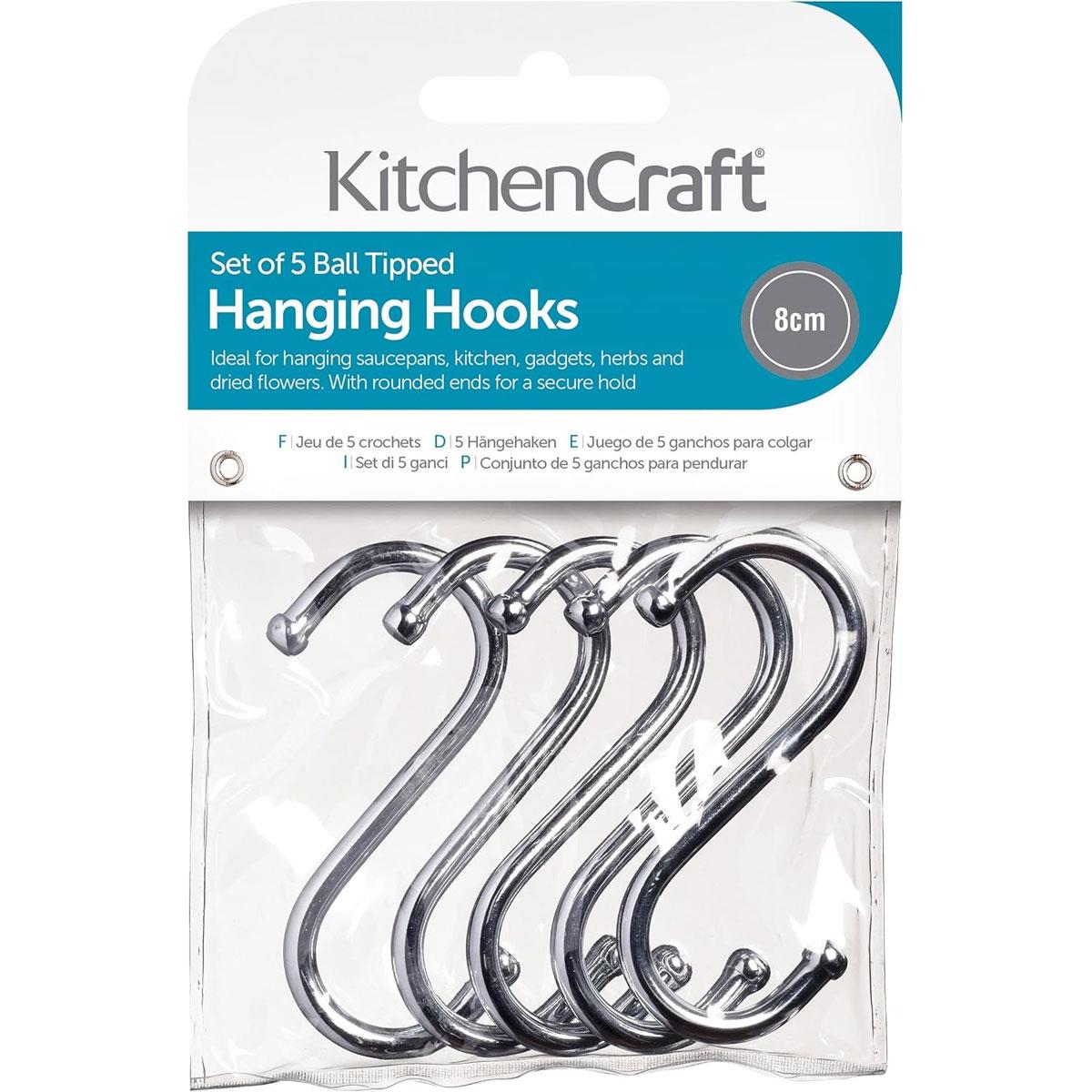 KitchenCraft S Hooks Chrome Plated Steel 80 mm Silver Pack of 5