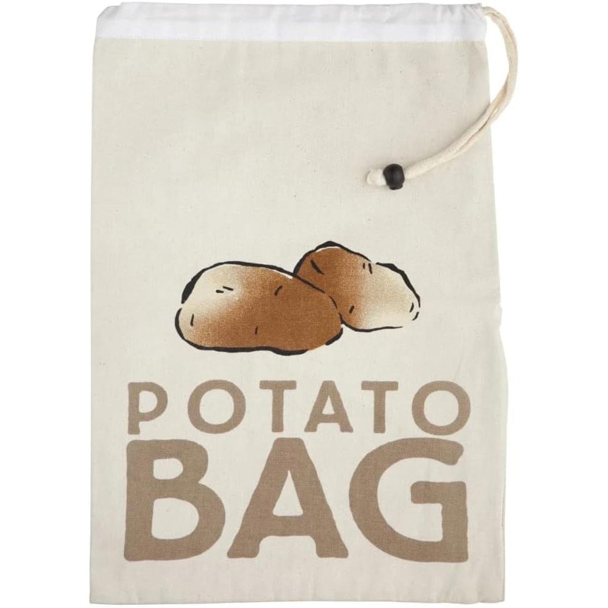 KitchenCraft Potato Storage Bag Stay Fresh Canvas White 26 x 38 cm Reusable with Blackout Lining and Zipped Base
