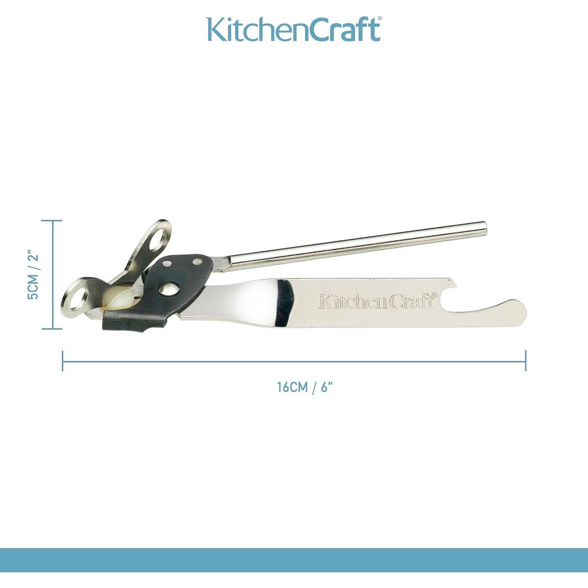 KitchenCraft Butterfly Can Opener Manual Tin Opener Stainless Steel Hardened Steel Blade Silver 17.5cm - Image 3