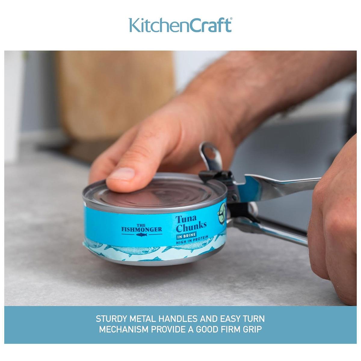 KitchenCraft Butterfly Can Opener Manual Tin Opener Stainless Steel Hardened Steel Blade Silver 17.5cm - Image 5