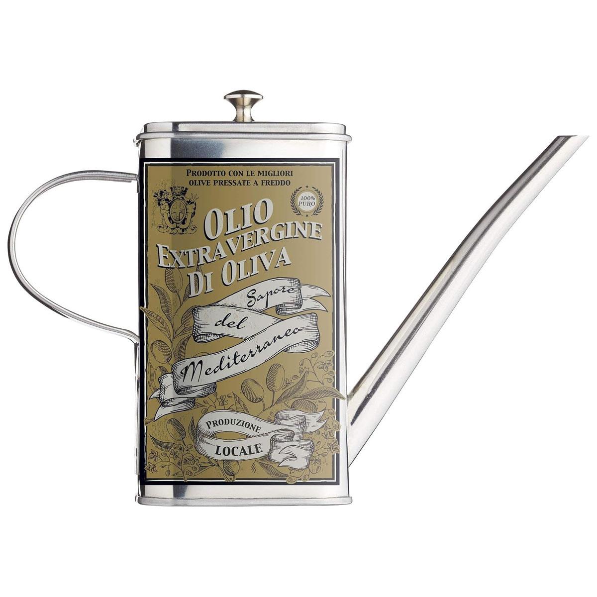 KitchenCraft World of Flavours Olive Oil Drizzler Can Stainless Steel Vintage Decorative Print Silver 500 ml
