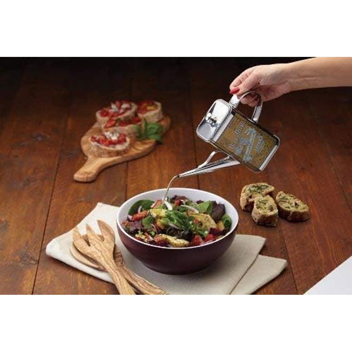 KitchenCraft World of Flavours Olive Oil Drizzler Can Stainless Steel Vintage Decorative Print Silver 500 ml - Image 2