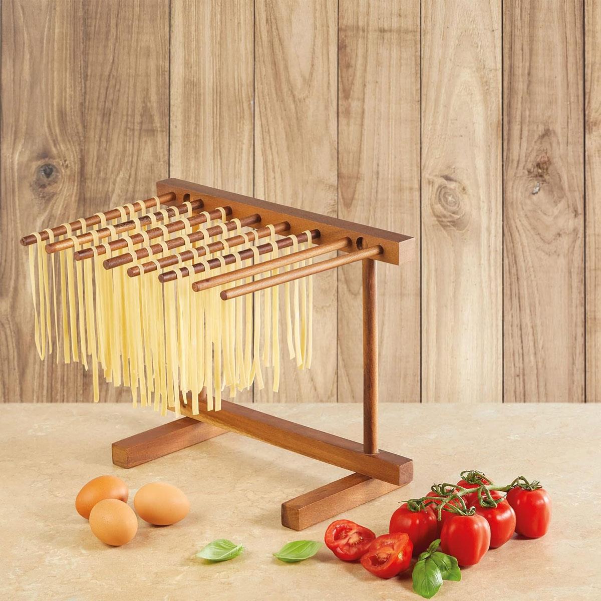 KitchenCraft Pasta Drying Rack World of Flavours Collapsible Acacia Wood 8-Arm Brown 36 x 30 x 23.5 cm - Image 2