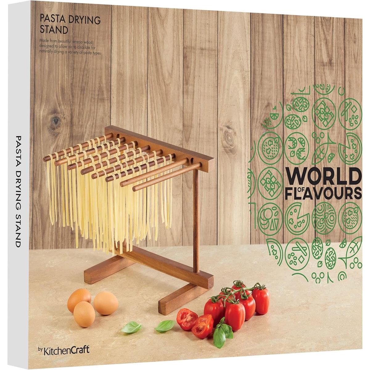 KitchenCraft Pasta Drying Rack World of Flavours Collapsible Acacia Wood 8-Arm Brown 36 x 30 x 23.5 cm - Image 4