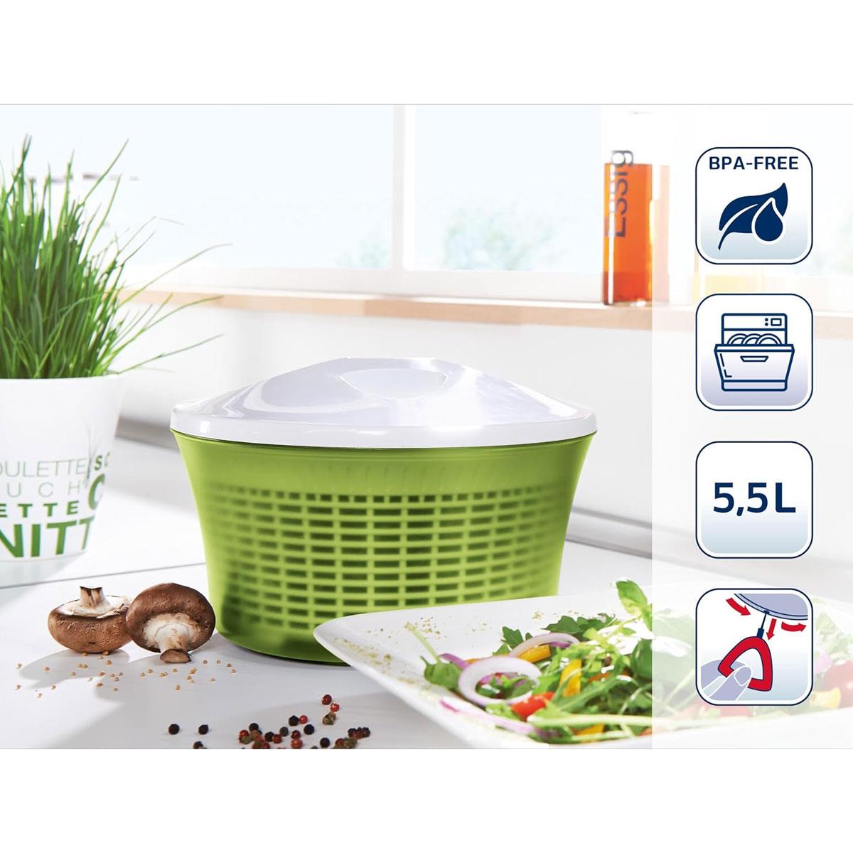 Leifheit Salad Spinner 5.5L Signature Green Salad Dryer with Left-Right Cable Spin Serving Bowl & Colander - Image 4