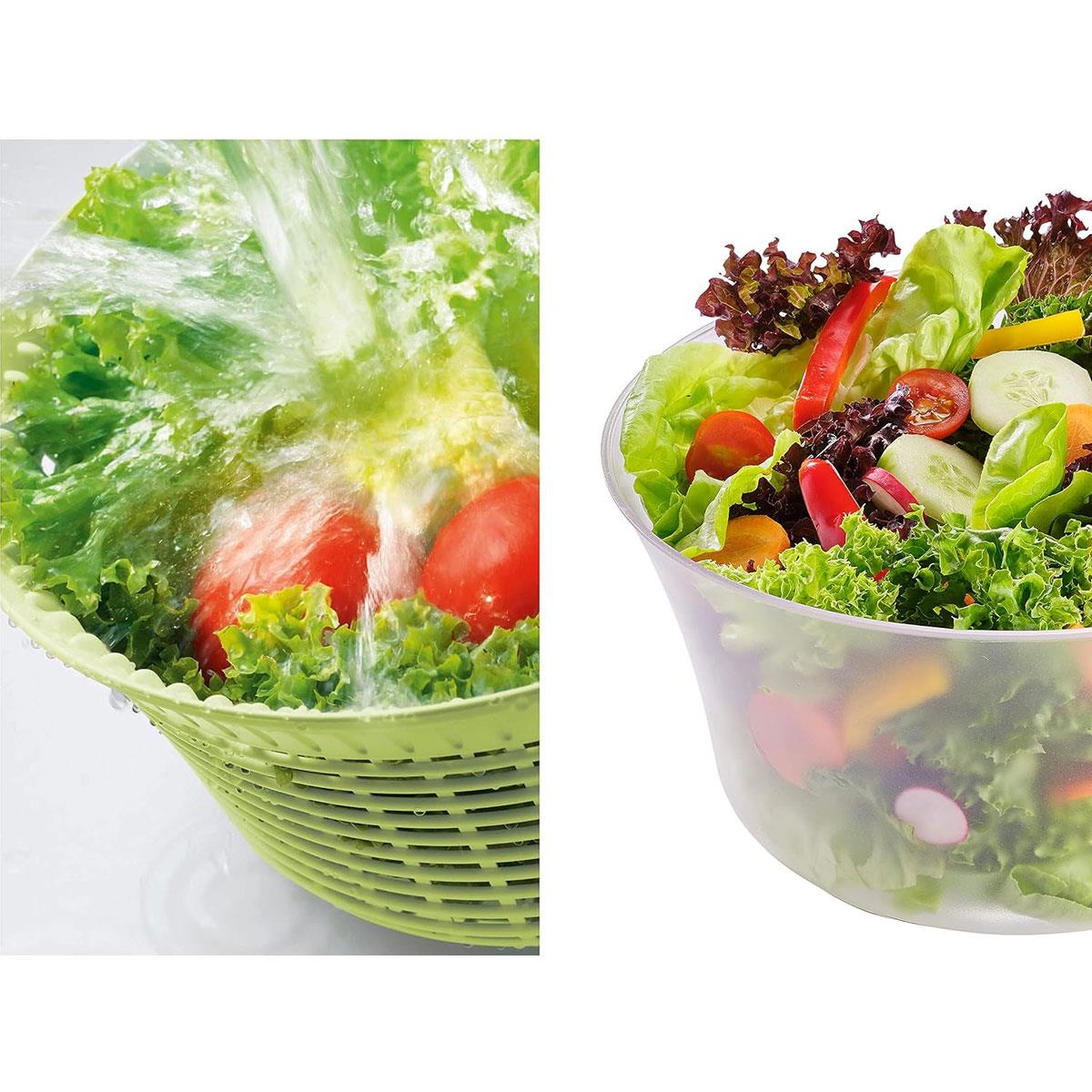 Leifheit Salad Spinner 5.5L Signature Green Salad Dryer with Left-Right Cable Spin Serving Bowl & Colander - Image 6