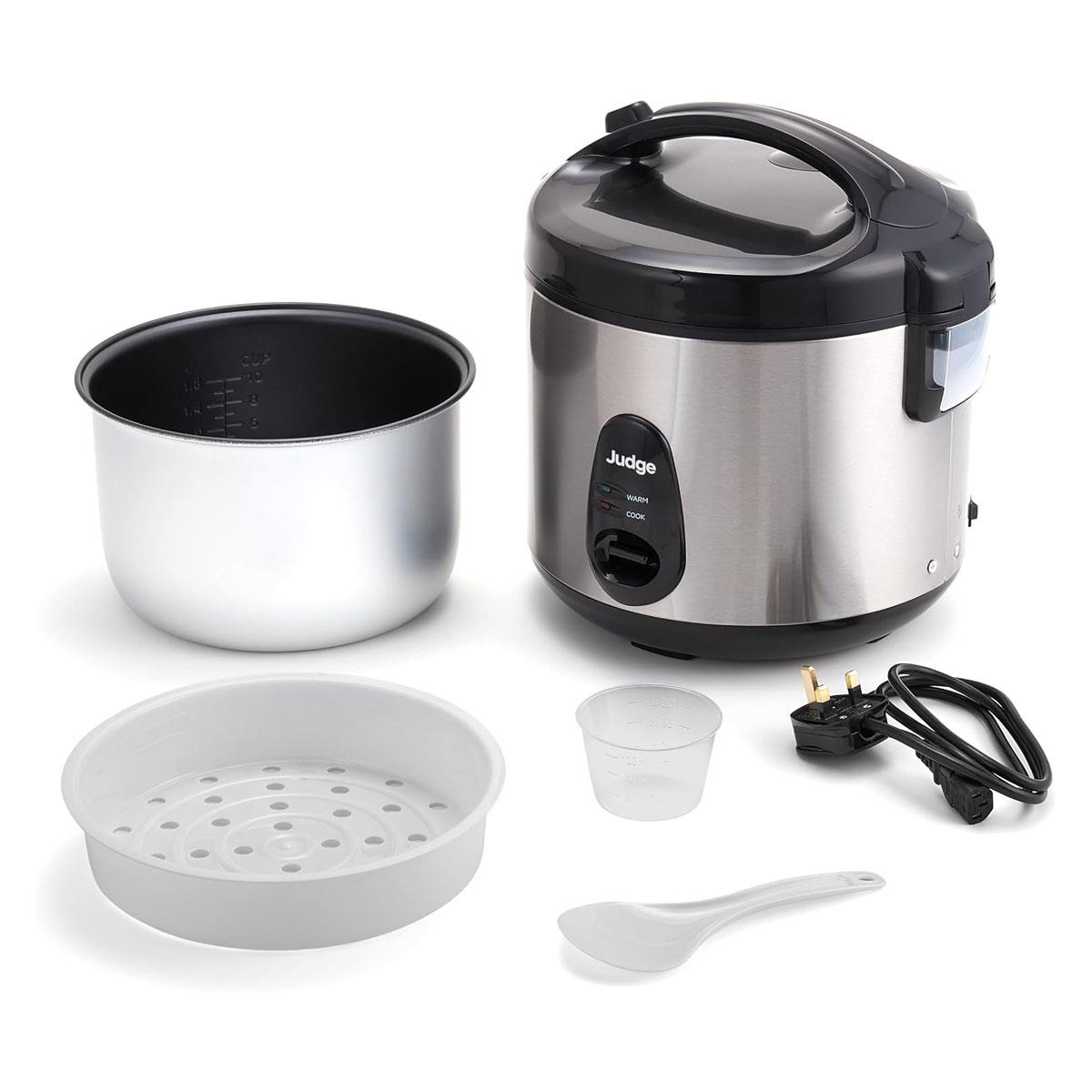 Judge Rice Cooker 1.8L 700W Stainless Steel Silver Non-Stick with Keep Warm Function & Steamer Basket - Image 2