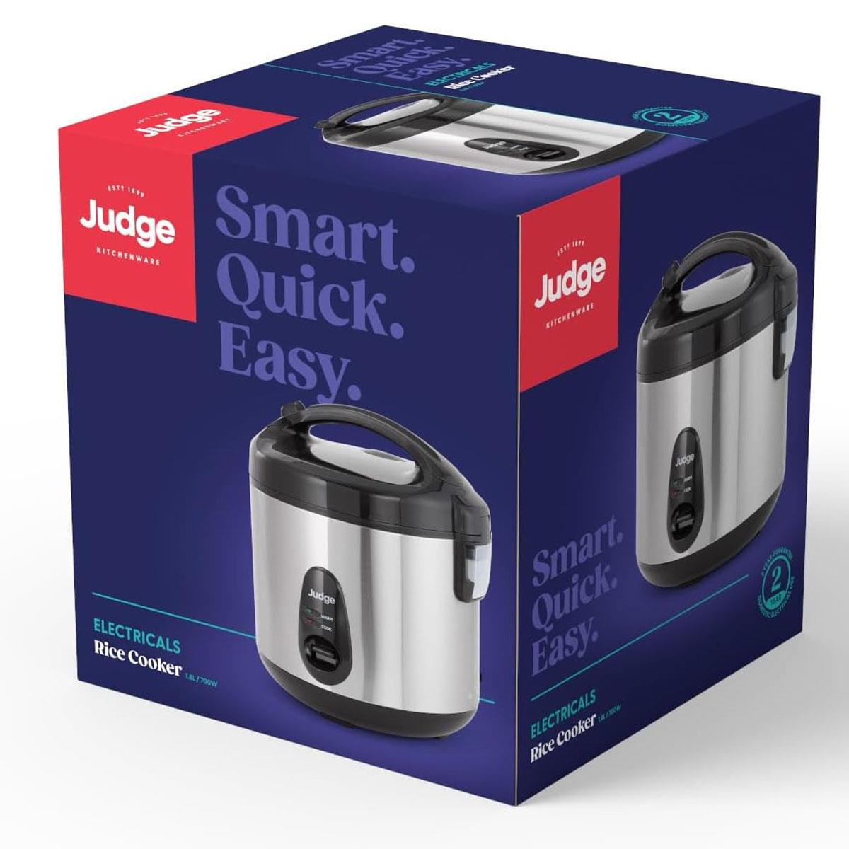 Judge Rice Cooker 1.8L 700W Stainless Steel Silver Non-Stick with Keep Warm Function & Steamer Basket - Image 3