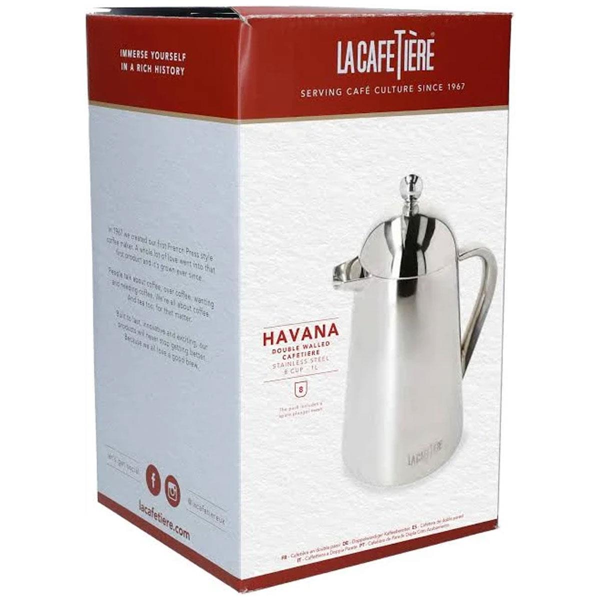 La Cafetiere Havana French Press Coffee Maker 1L 8 Cup Double-Walled Stainless Steel Silver - Image 3