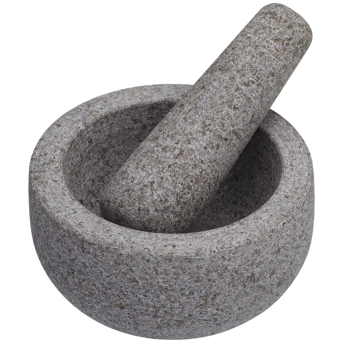 MasterClass Granite Pestle and Mortar Set 12cm Non-Porous Polished Grey for Herbs Spices Garlic and Seasonings