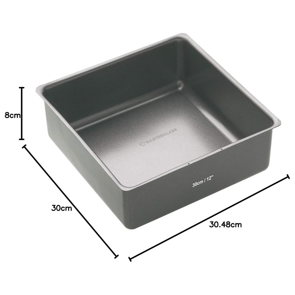 MasterClass Deep Square Cake Tin 30cm 12 Inch Carbon Steel Non-Stick Loose Base Grey 8cm - Image 2