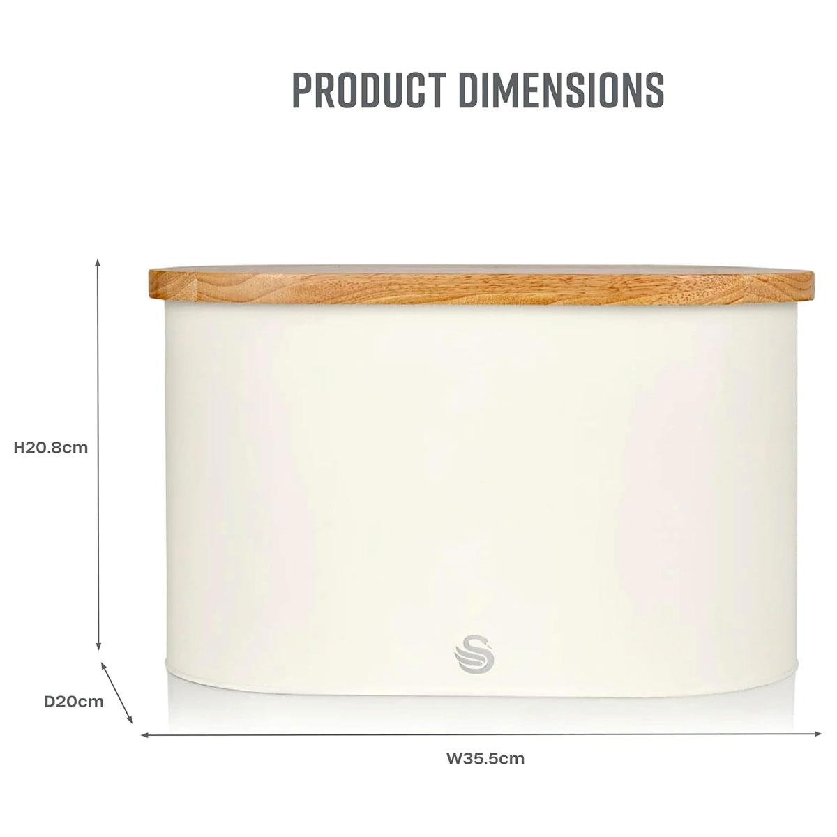 Swan Nordic Bread Bin with Bamboo Cutting Board Lid Cotton White Carbon Steel Oval Food Storage - Image 3