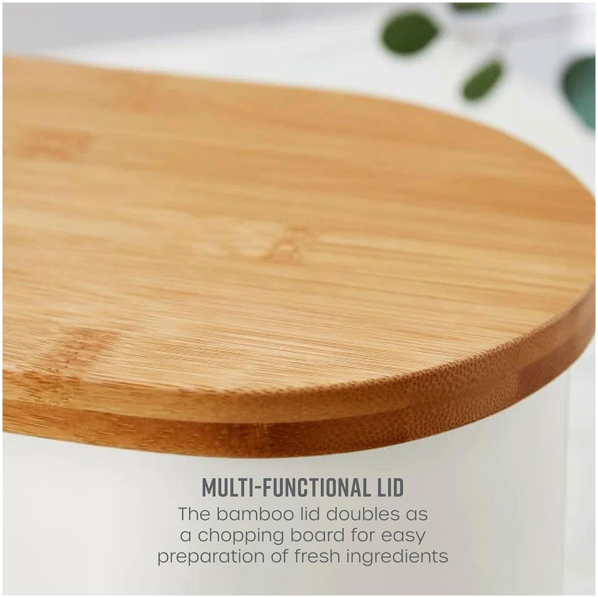 Swan Nordic Bread Bin with Bamboo Cutting Board Lid Cotton White Carbon Steel Oval Food Storage - Image 5