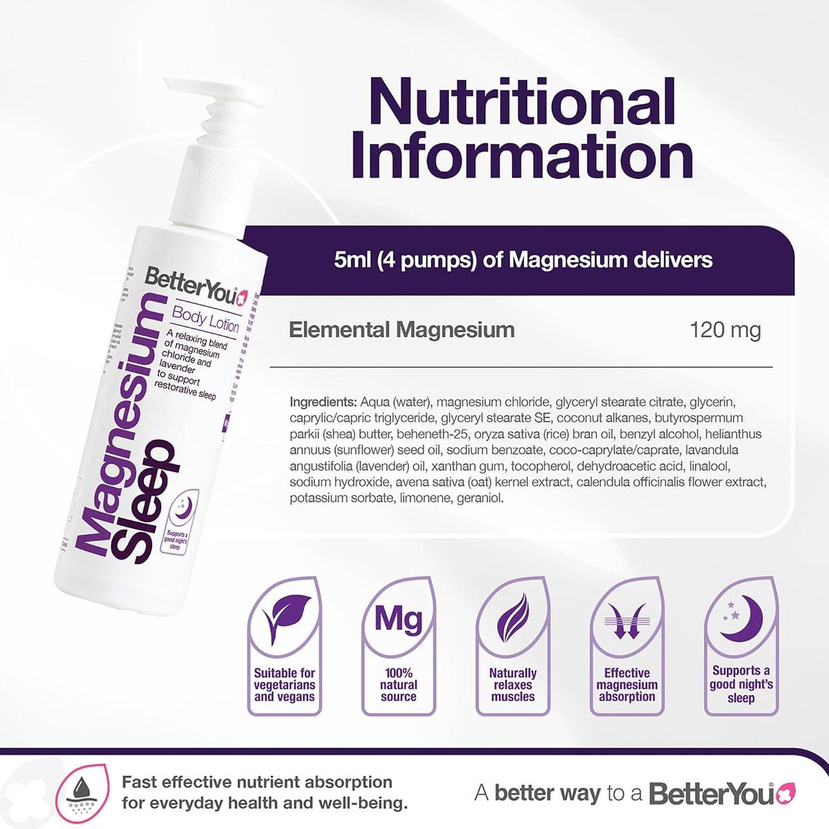 BetterYou Magnesium Sleep Lotion 180ml Lavender & Chamomile Magnesium Chloride Body Moisturiser Vegan - Image 3