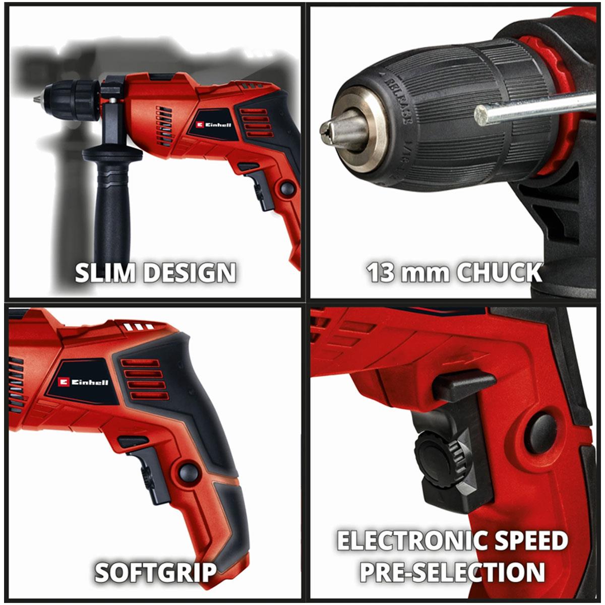 Einhell TE-ID 500 E Hammer Drill 550W 13mm Chuck 3000rpm 3 in 1 Drilling Impact & Screwdriving 5 Stone Bits - Image 2
