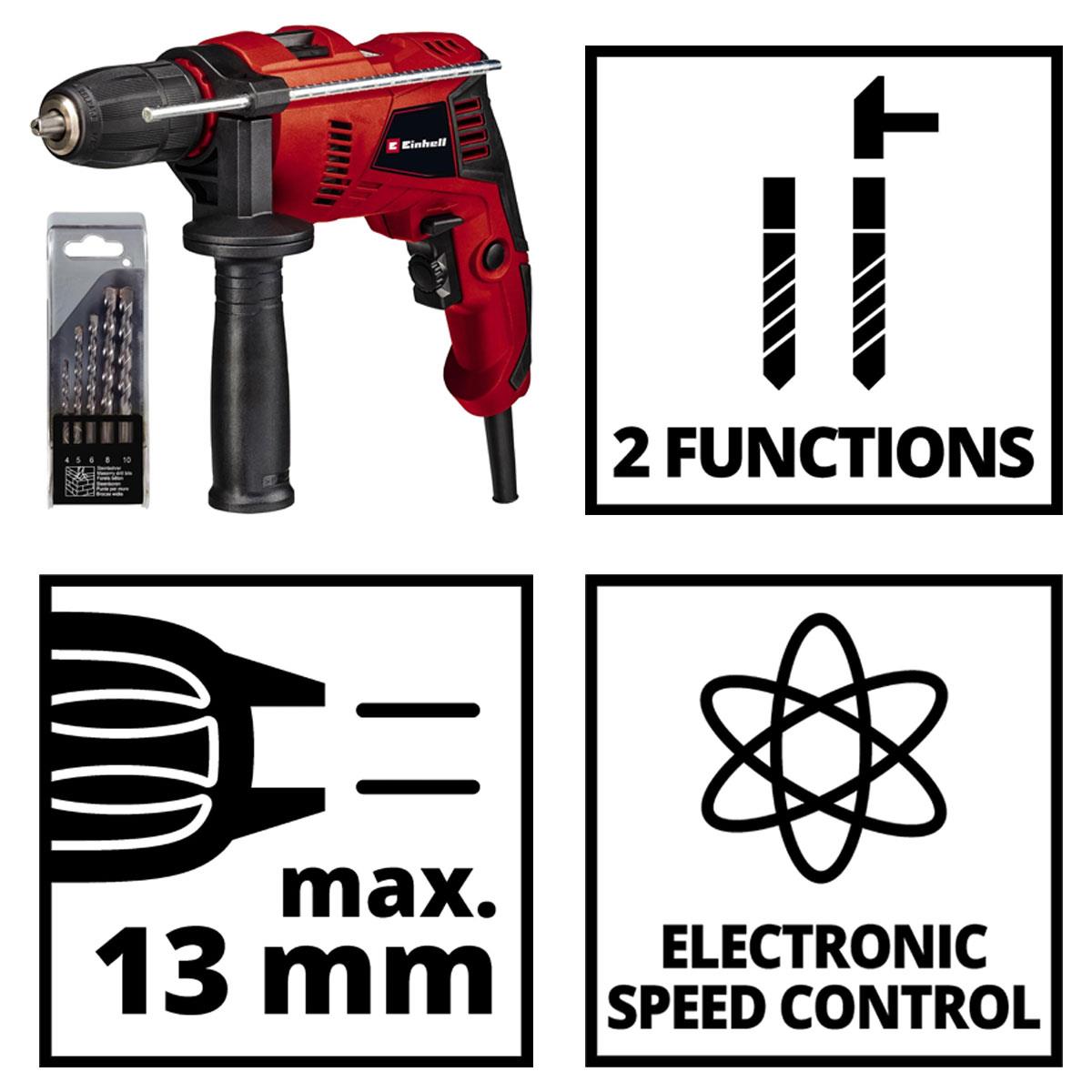 Einhell TE-ID 500 E Hammer Drill 550W 13mm Chuck 3000rpm 3 in 1 Drilling Impact & Screwdriving 5 Stone Bits - Image 3