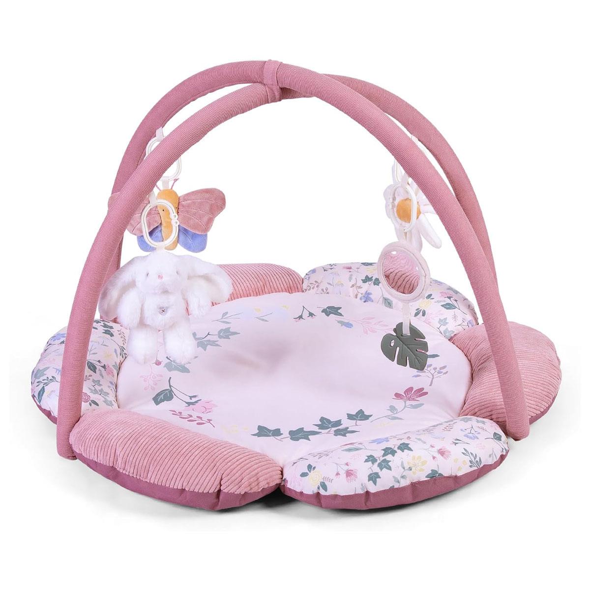 Red Kite Baby Play Gym Rose & Ivy Padded Play Mat with Hanging Toys Textured Fabric Pink