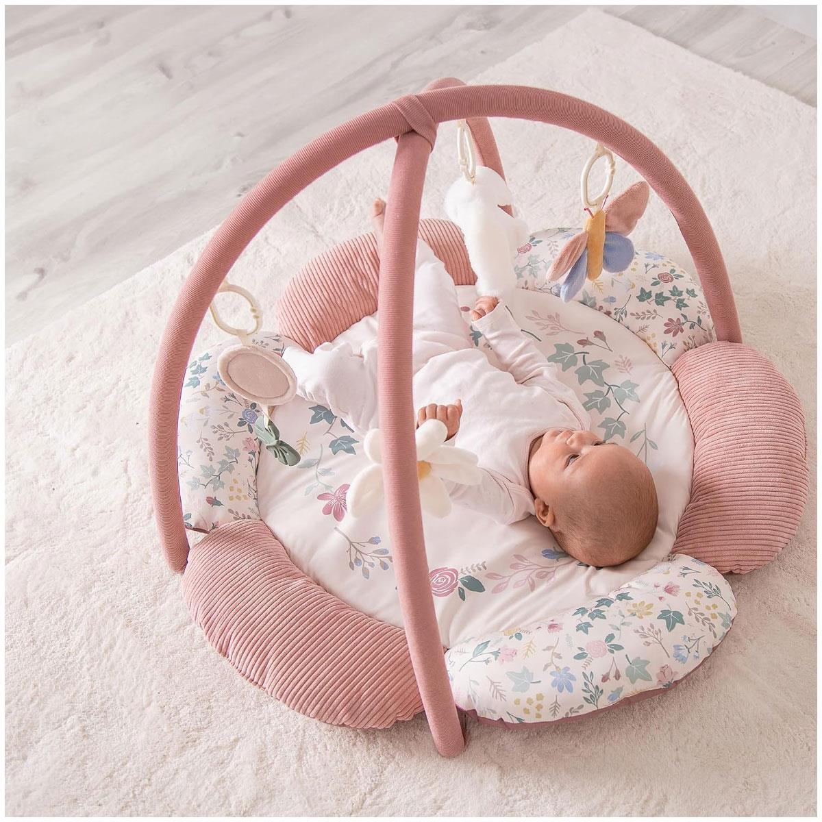 Red Kite Baby Play Gym Rose & Ivy Padded Play Mat with Hanging Toys Textured Fabric Pink - Image 6